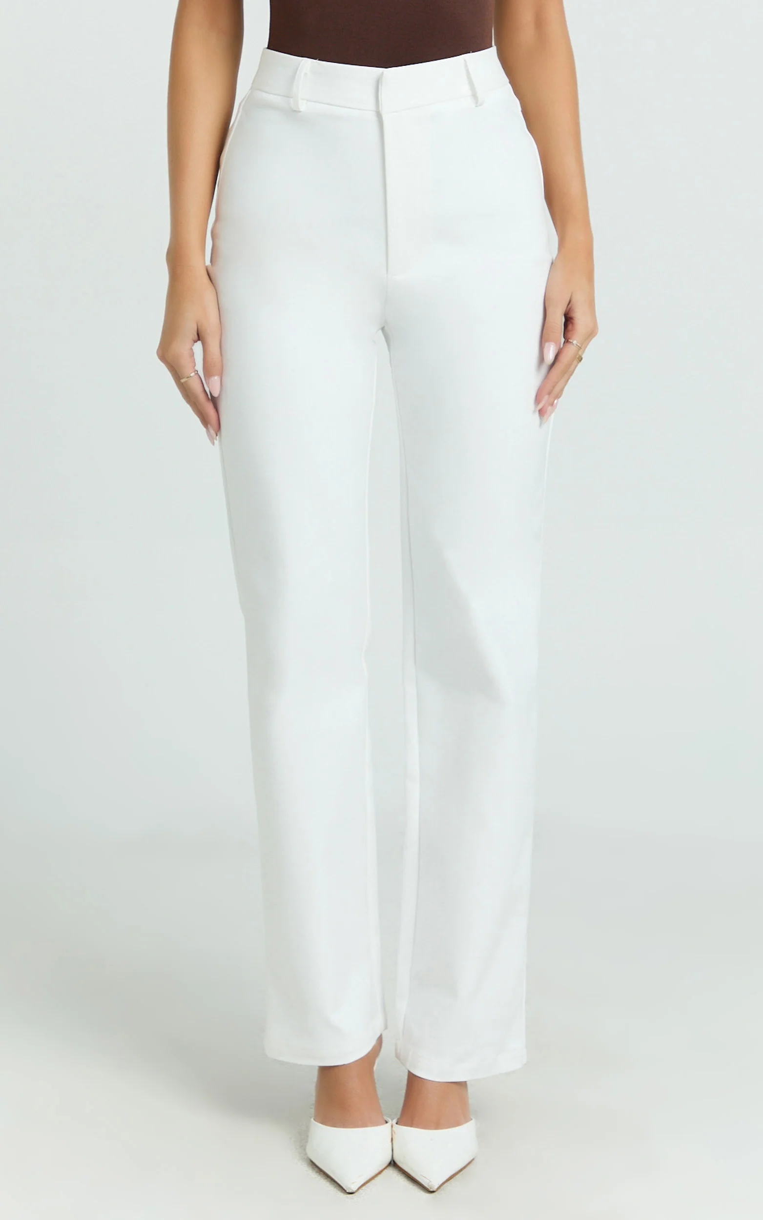 Carolyn Pants - High Waist Slim Straight Leg Tailored Pants in Off White