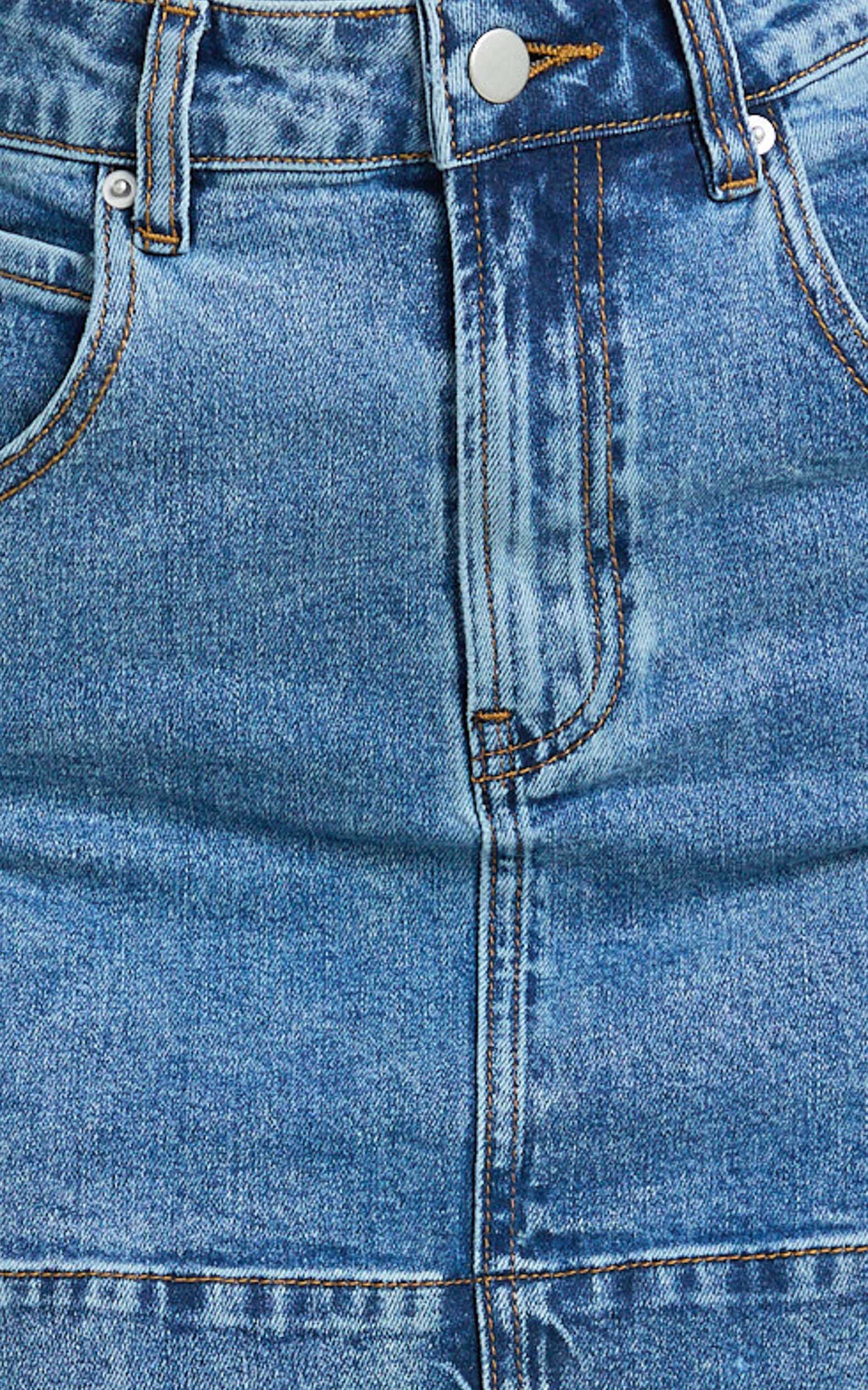 Lara Mini Skirt - High Waisted Denim Skirt in Dark Blue Wash