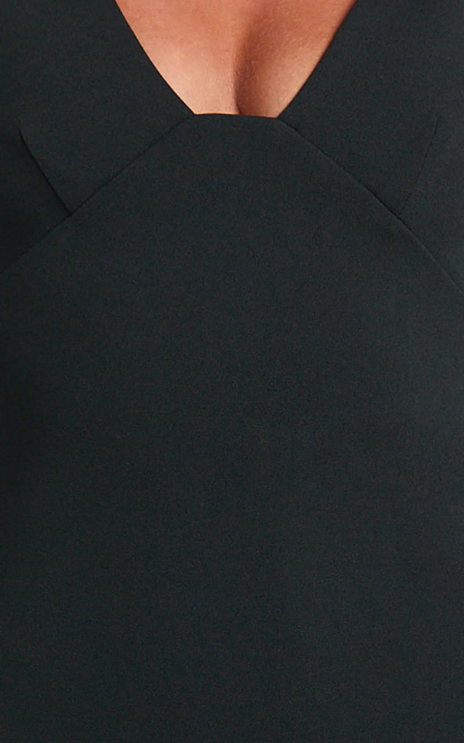 Raya Maxi Dress - Deep V Neck Low Back Bodycon Dress in Black