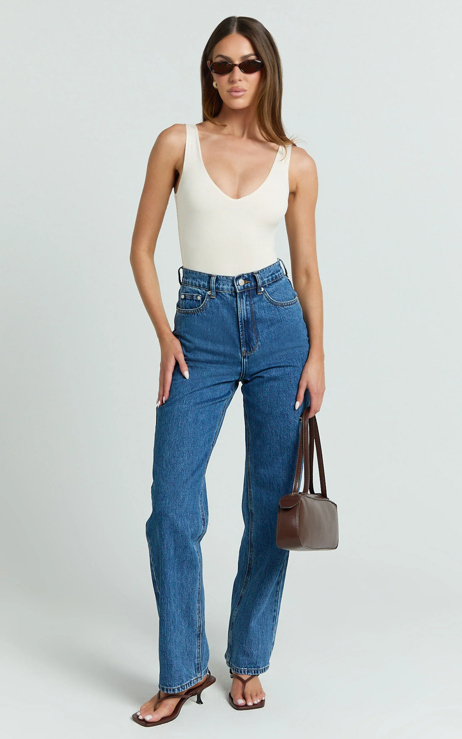 Jamie Bodysuit - V Neck Bodysuit in Cream