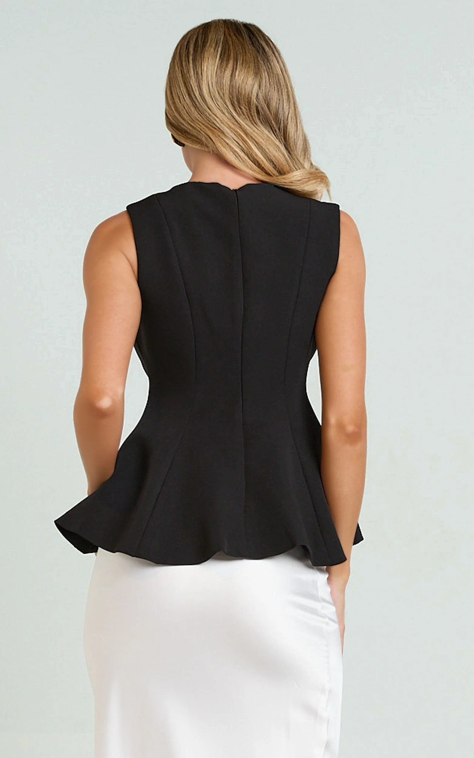 Gera Top - Structured Peplum Top in Black