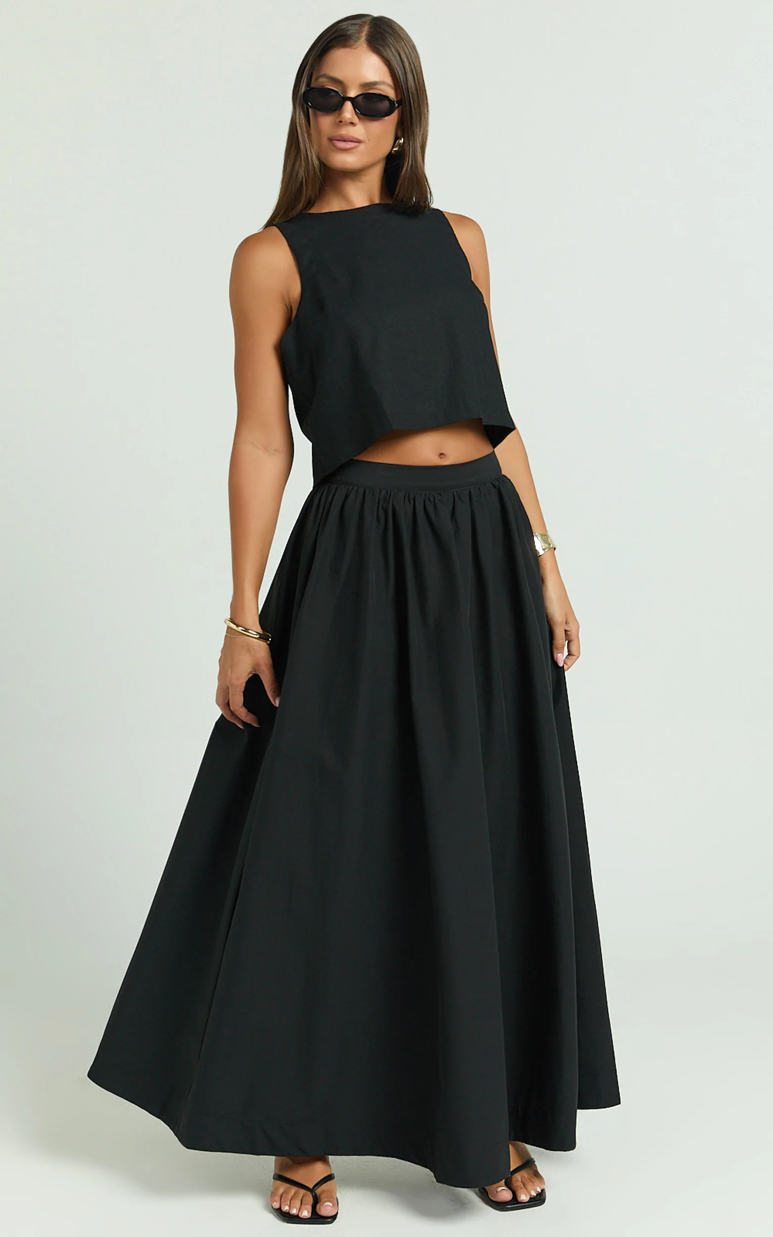 Vicky Top - Linen Shift Key Hole Crop Top in Black