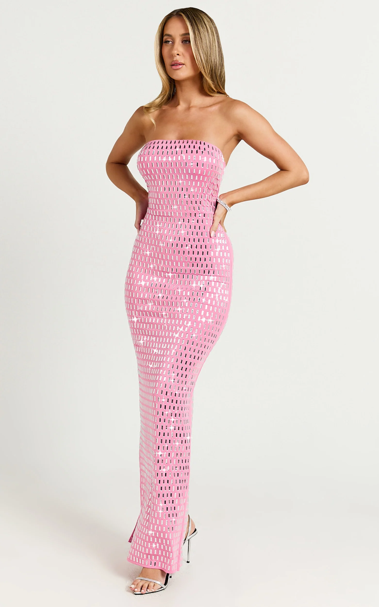 Joyce Maxi Dress - Heat Press Strapless Dress in Pink