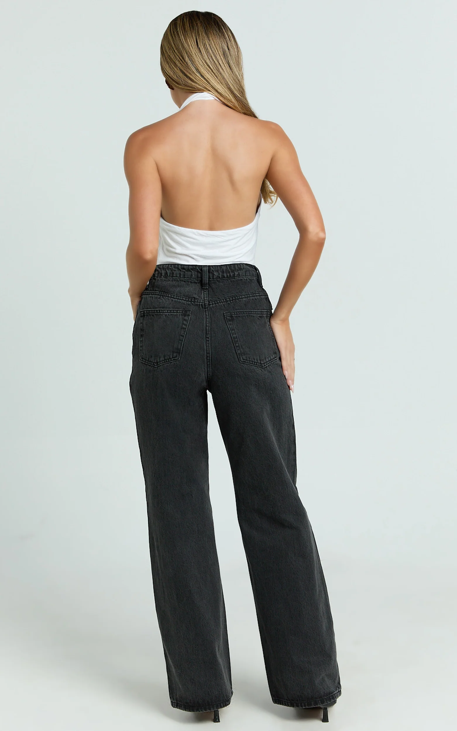 Cole Jeans - High Waist Relaxed Wide Leg Recycled Denim Jeans in Washed Black