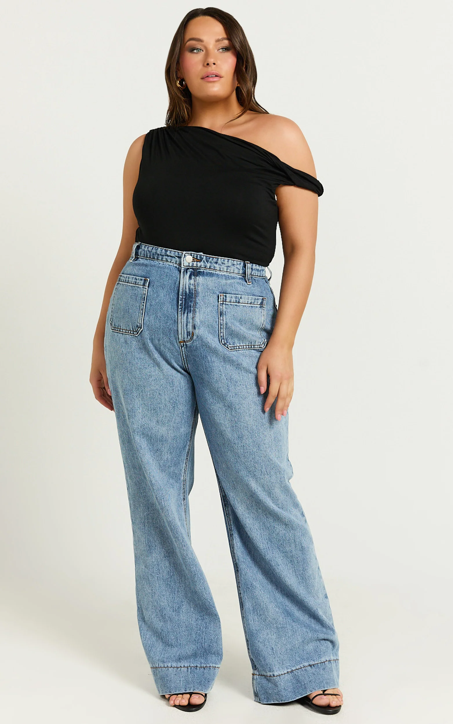 Jialeen Top - Off Shoulder Twist Asymmetrical Sleeve Top in Black