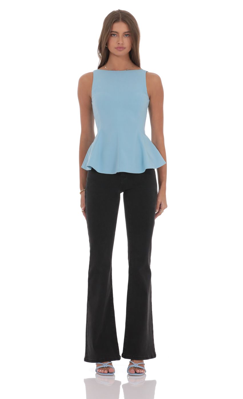 High Neck Back Bow Top in Light Blue