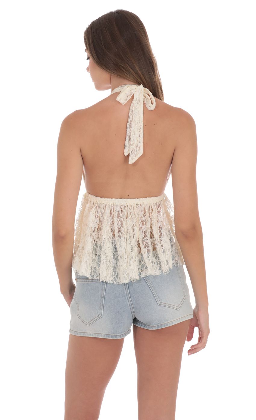 Lace Babydoll Halter Top in Ivory
