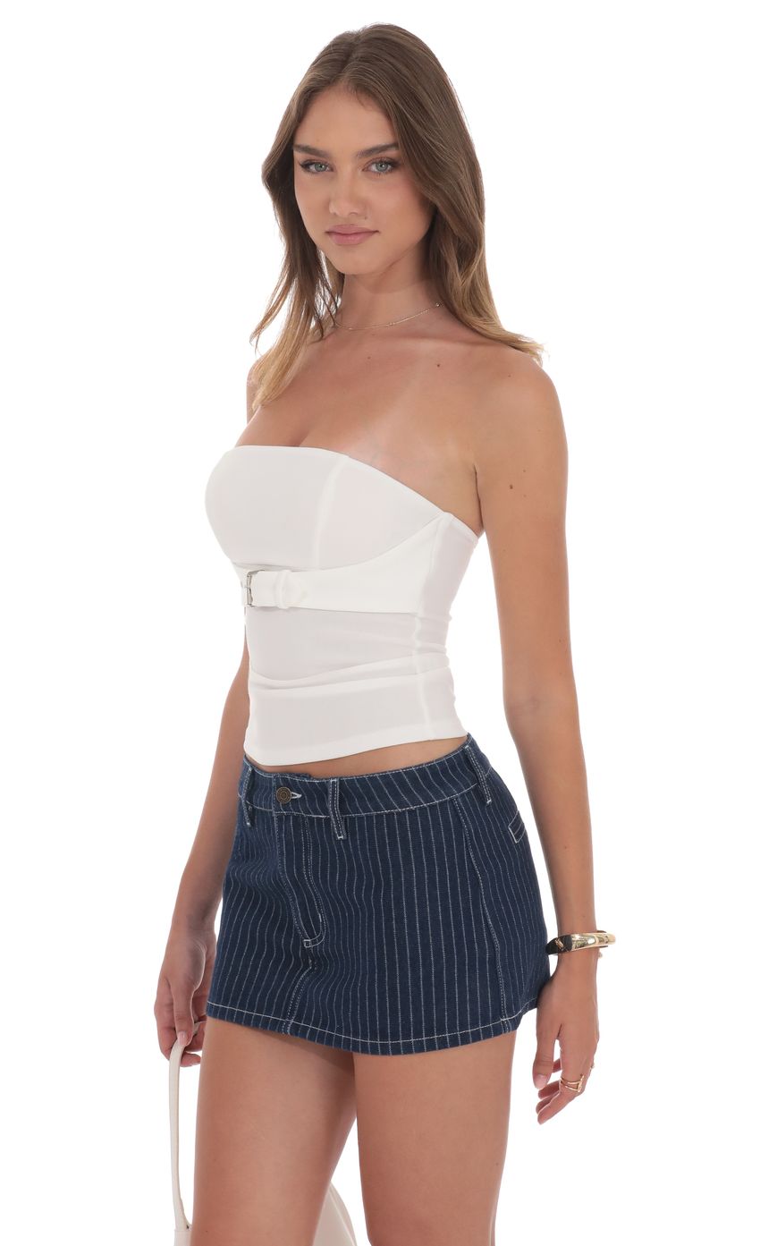 Pinstripe Denim Mini Skort in Blue