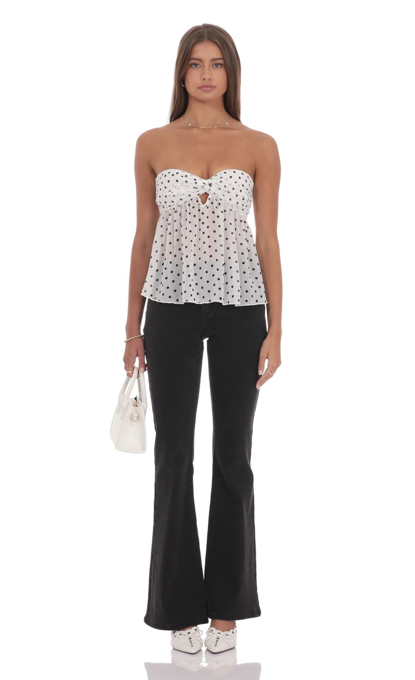 Polka Dot Strapless Babydoll Top in White