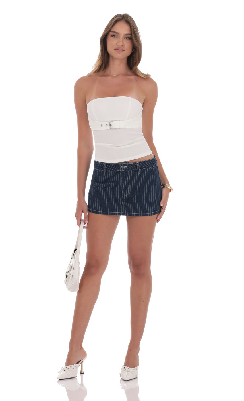 Pinstripe Denim Mini Skort in Blue