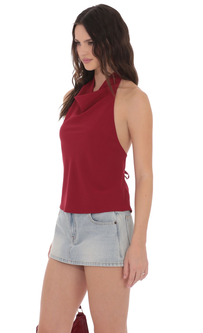 Mock Neck Halter Top in Red