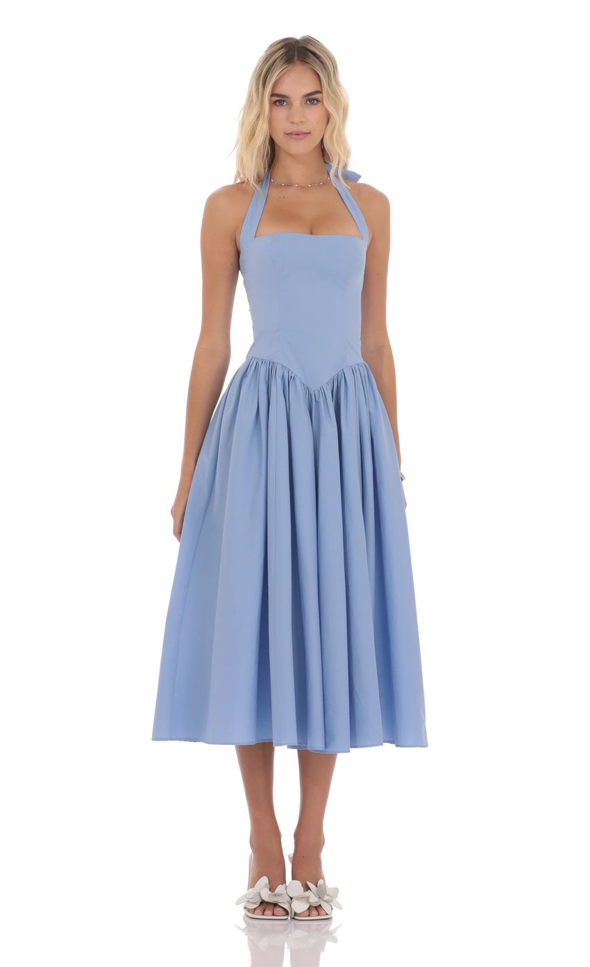 Halter Midi Dress in Light Blue