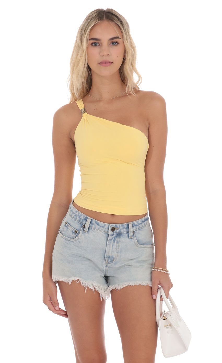 One Shoulder Embellished Top in Yellow