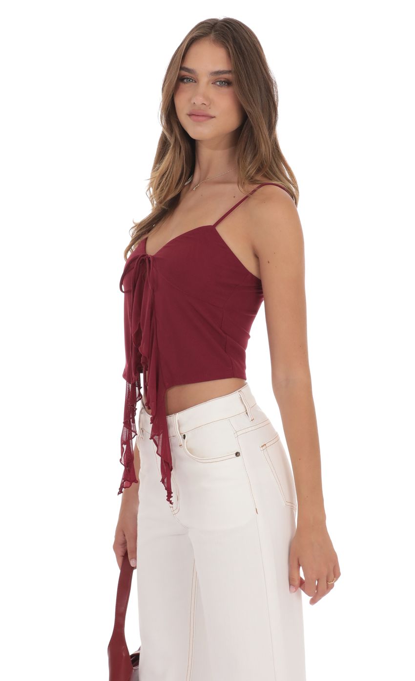 Mesh Front Tassel Top in Red