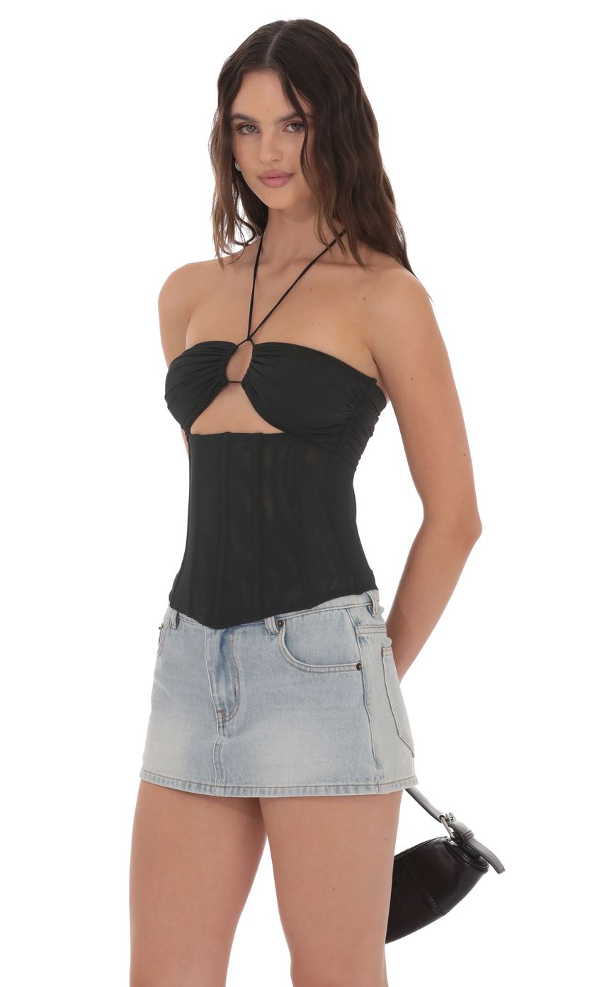 Mesh Corset Cutout Top in Black