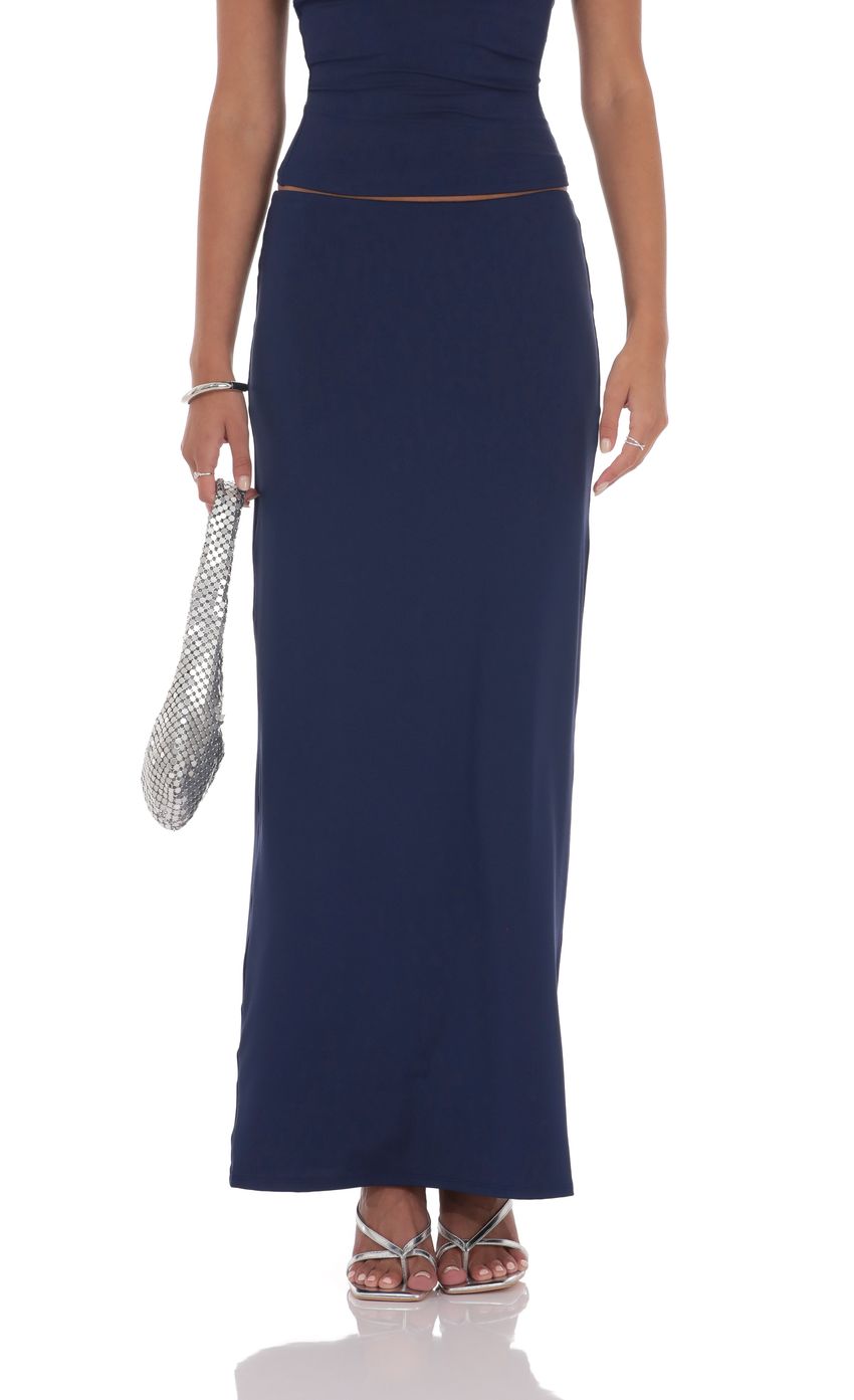 One Shoulder Embellished Two Piece Set in Navy