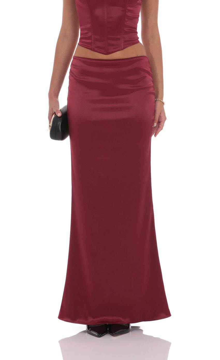 Satin Maxi Skirt in Maroon