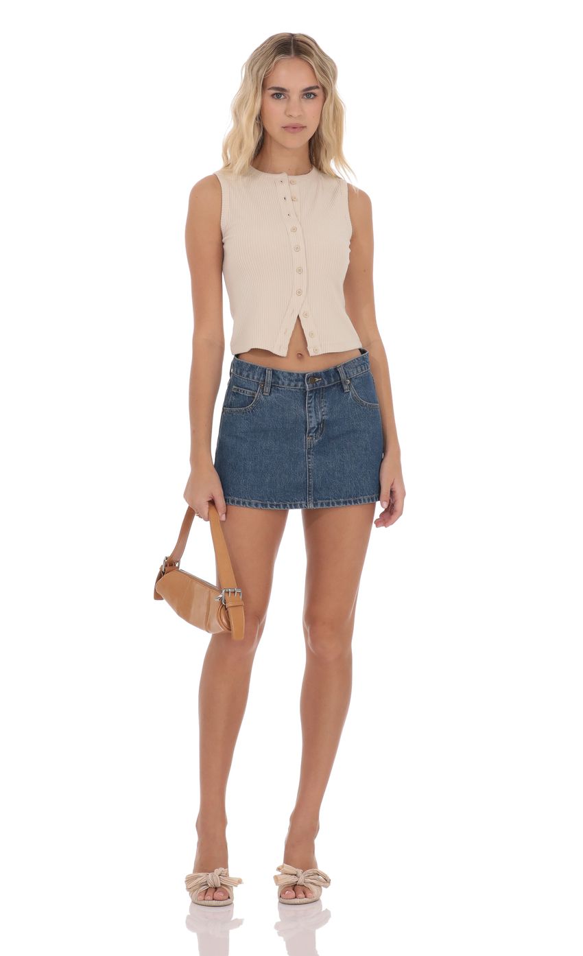 Ribbed Button Top in Cream