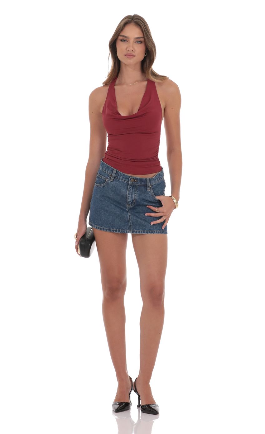 Cowl Neck Halter Top in Maroon