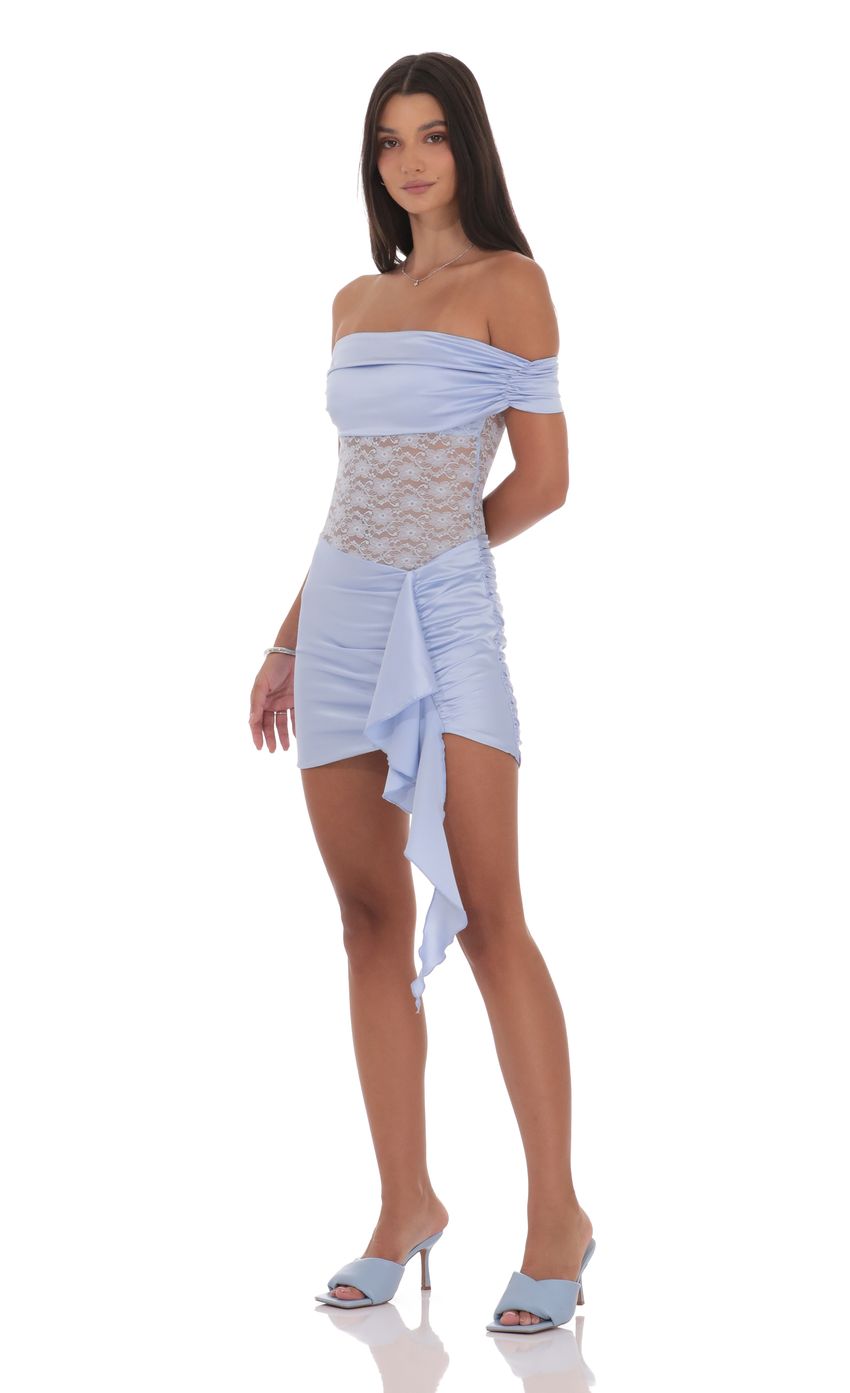 Off Shoulder Lace Cutout Dress in Light Blue