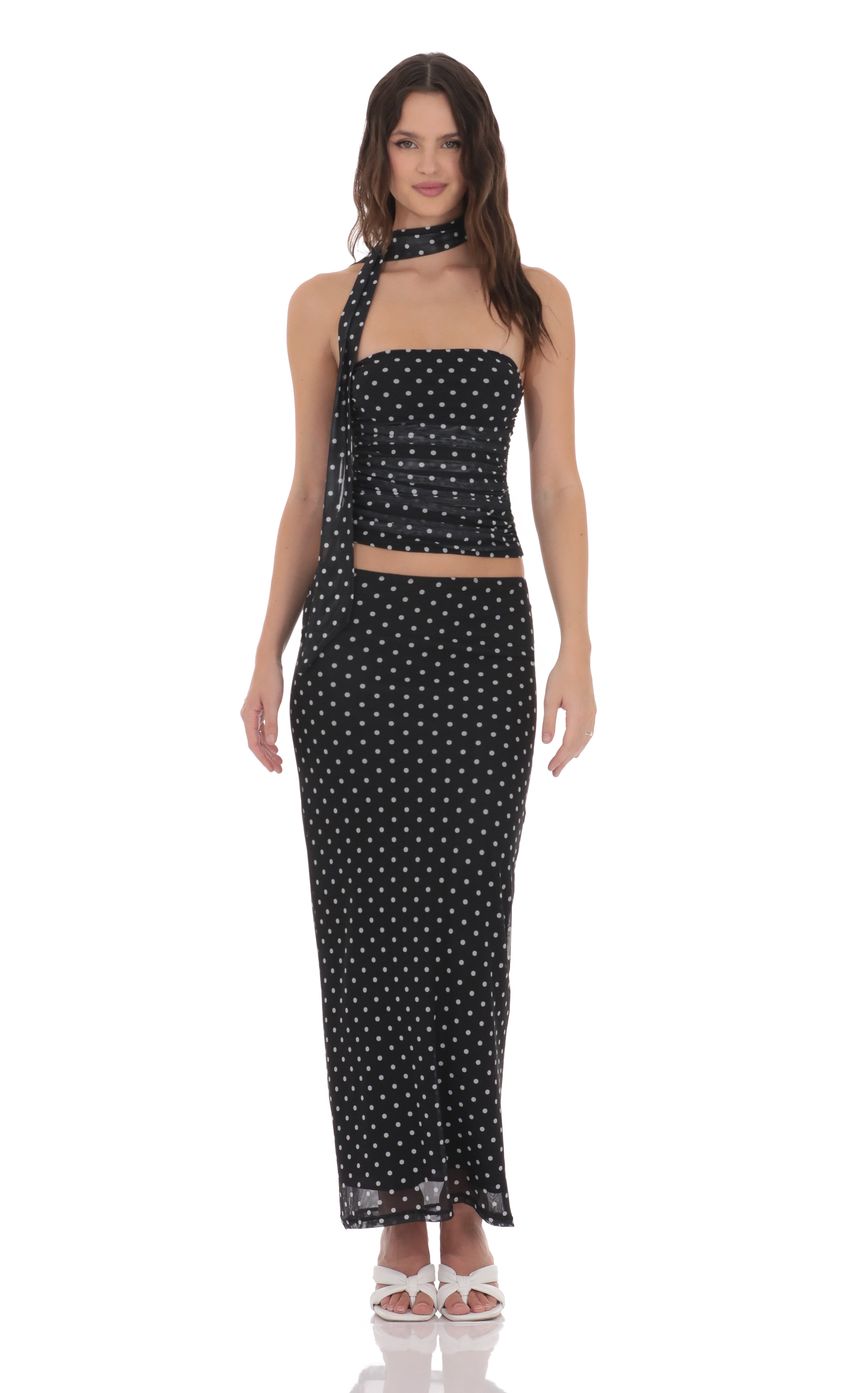 Scarf Polka Dot Mesh Tube Top in Black