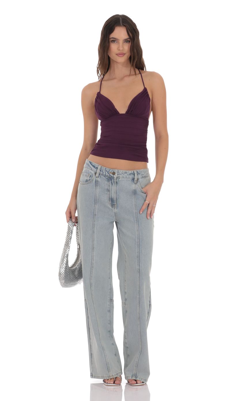 Mesh V-Neck Top in Purple