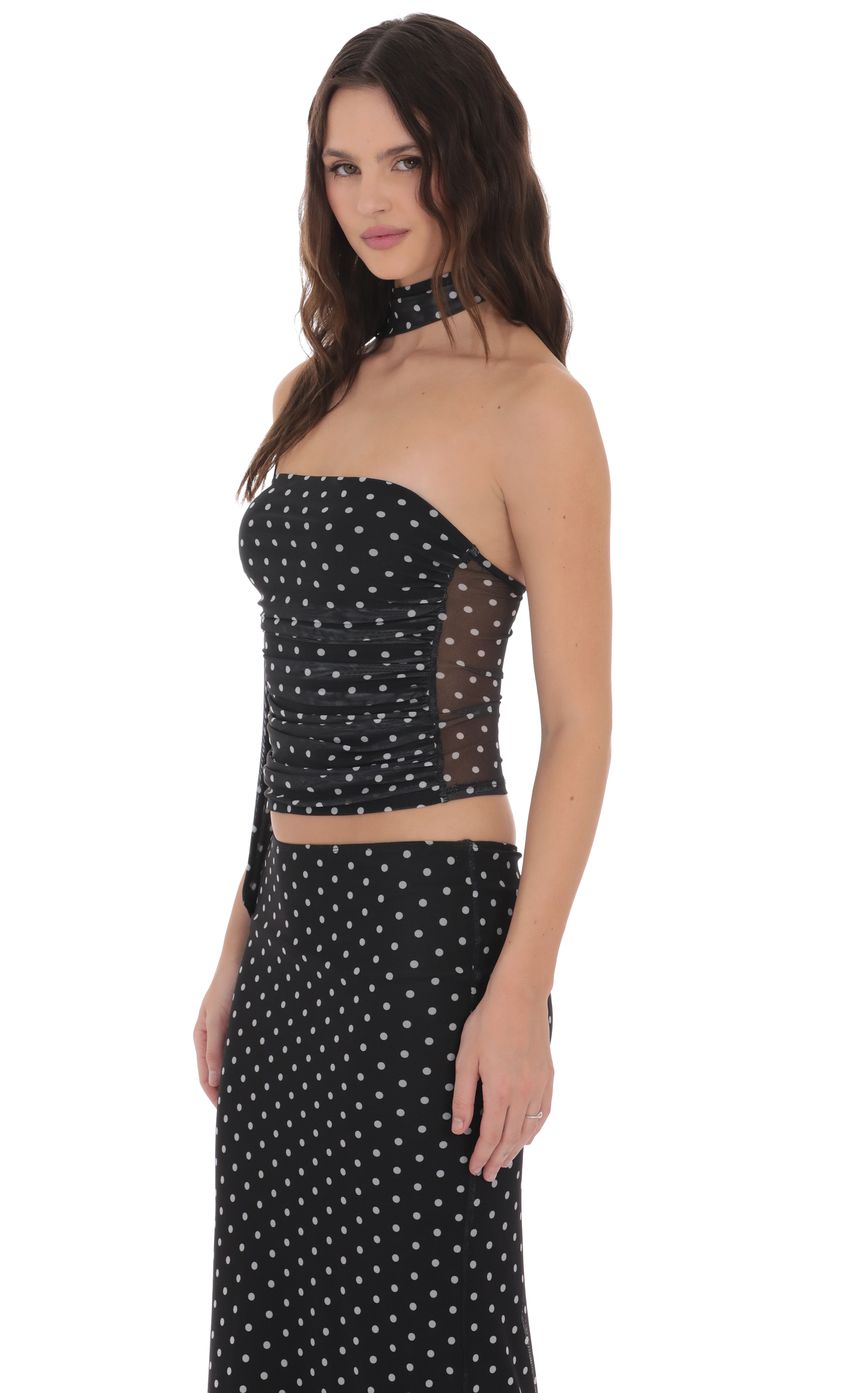 Scarf Polka Dot Mesh Tube Top in Black