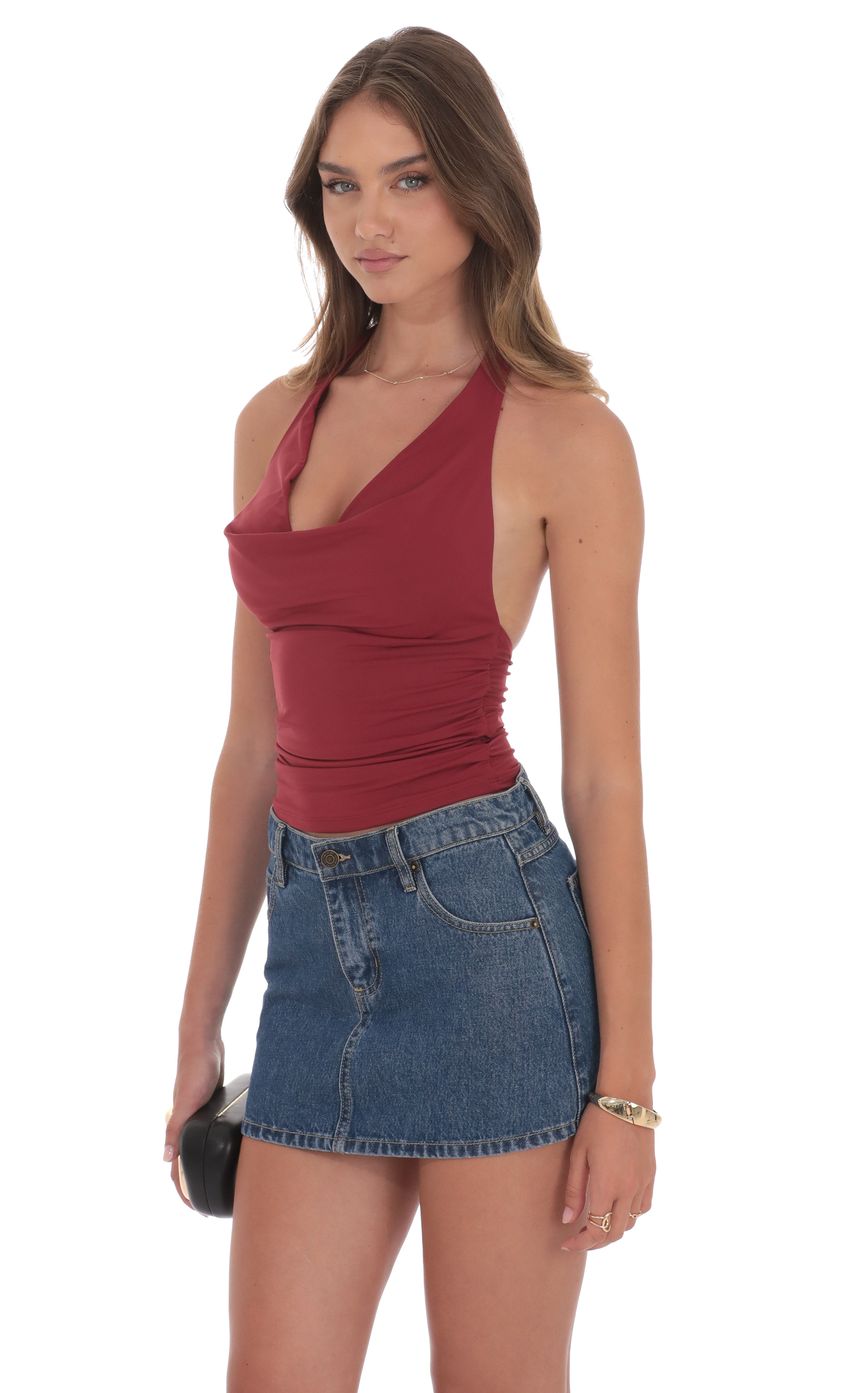 Cowl Neck Halter Top in Maroon