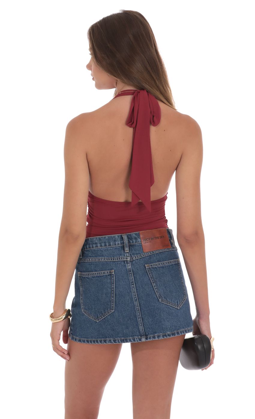 Cowl Neck Halter Top in Maroon