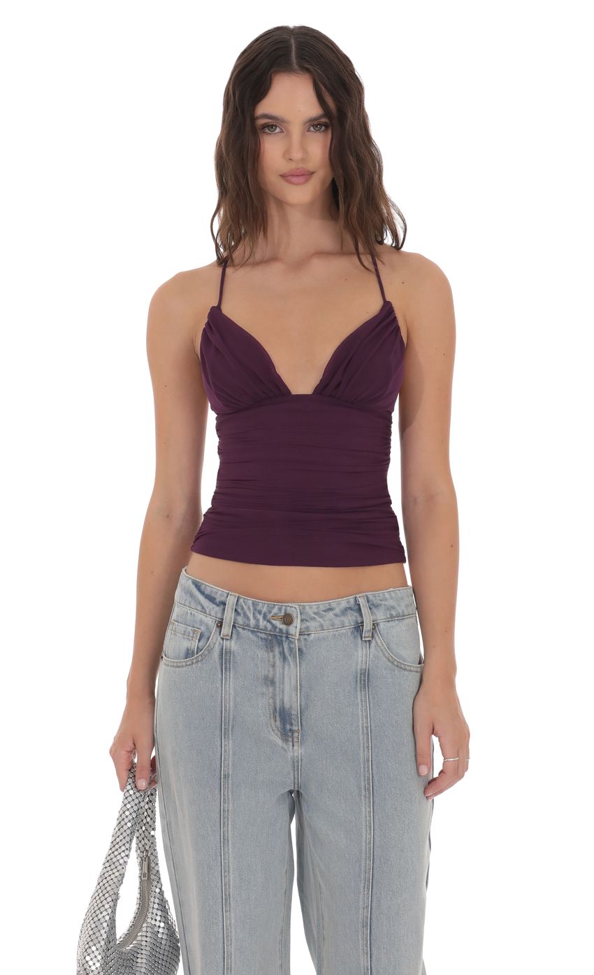 Mesh V-Neck Top in Purple