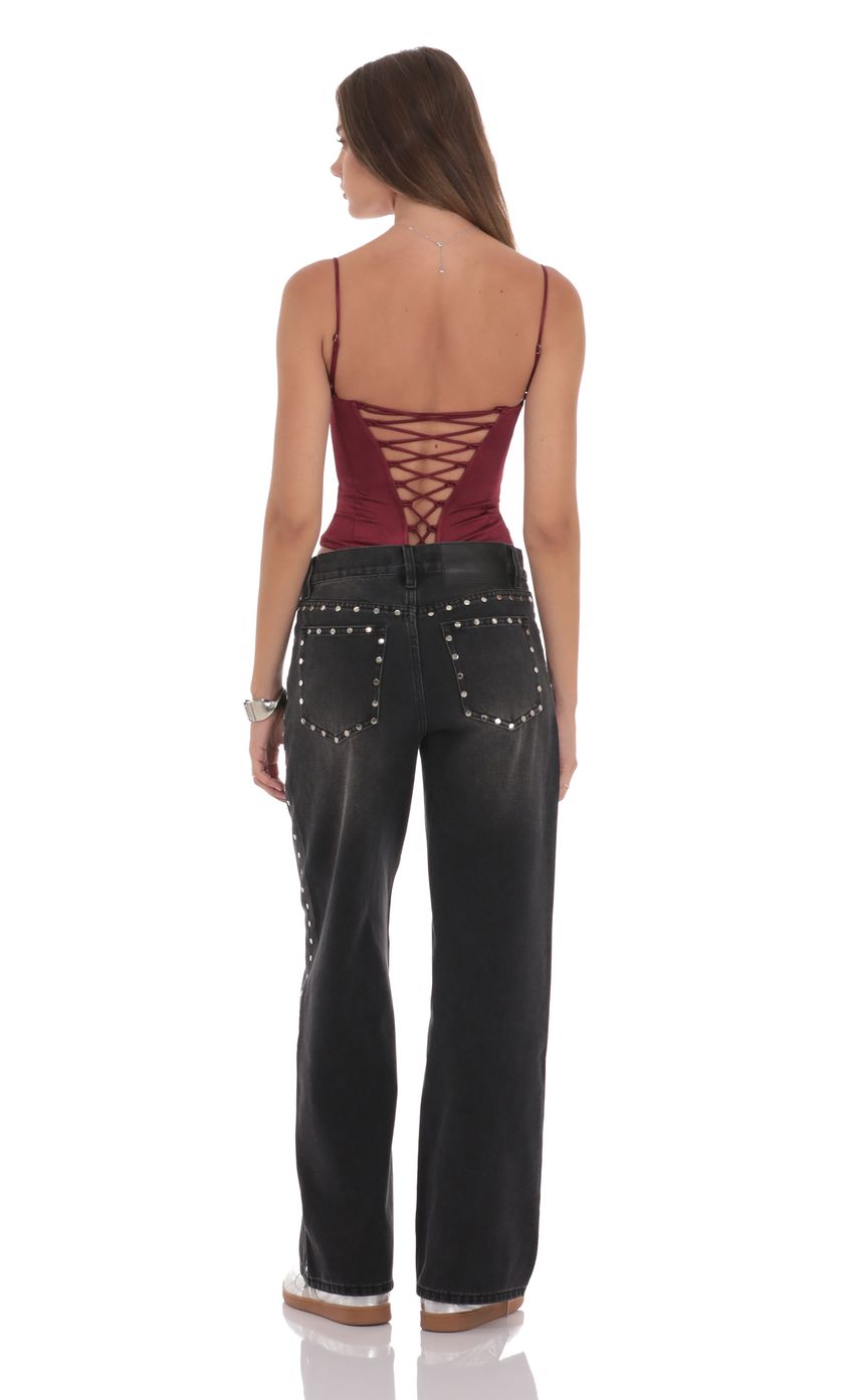 Studded Low Rise Baggy Jeans in Faded Black