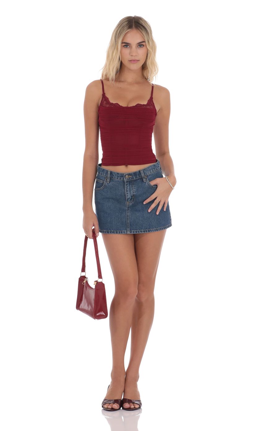Sheer Mesh Corset Top in Maroon