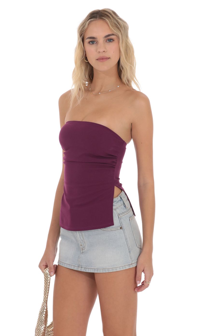 Strapless Double Slit Top in Plum