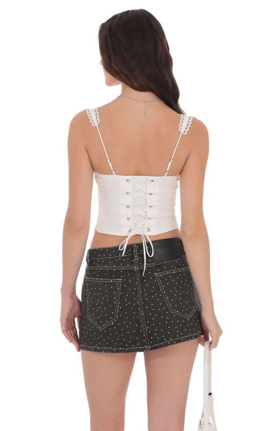 Low Rise Polka Dot Denim Mini Skirt in Faded Black