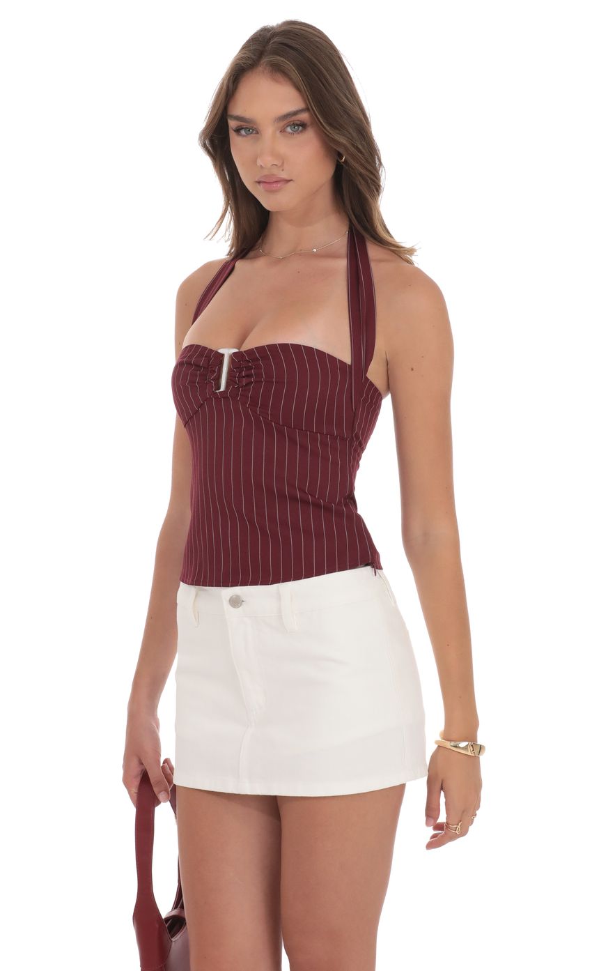 Halter Pinstripe Top In Burgundy