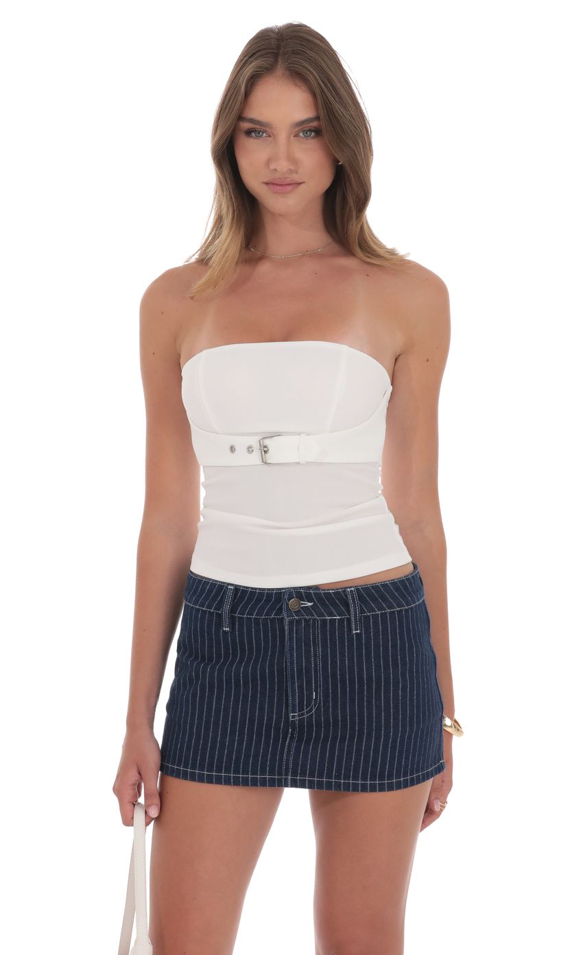 Pinstripe Denim Mini Skort in Blue