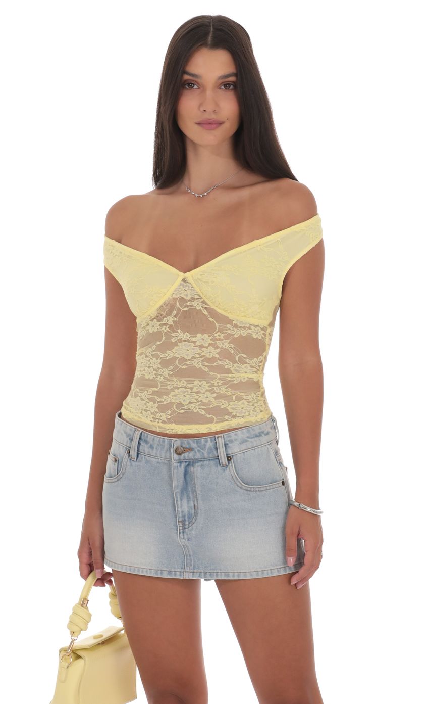 Off Shoulder Lace Top in Yellow