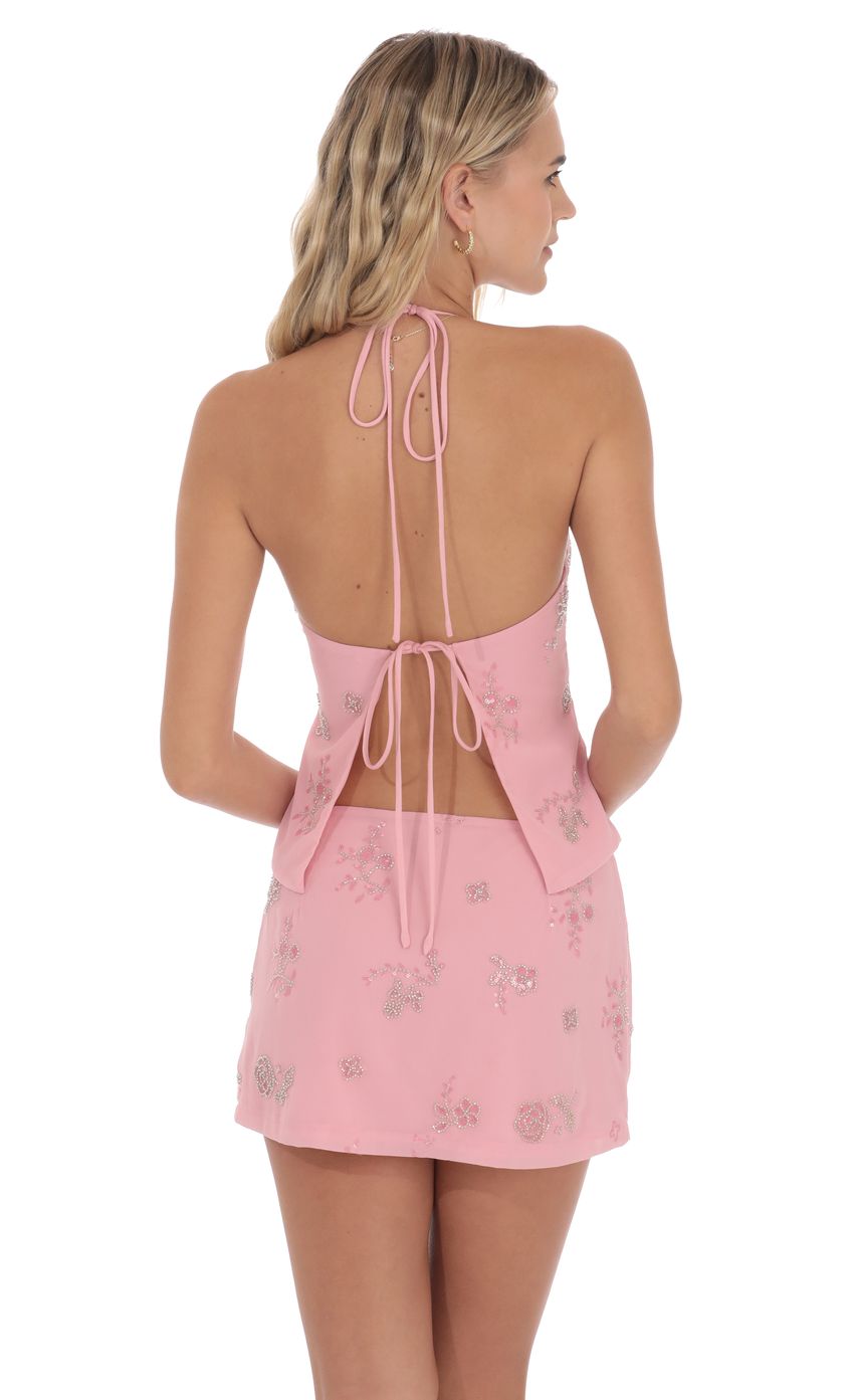 Sequin Beaded Floral Top in Pink