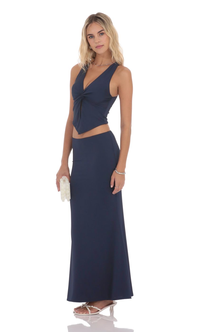 V-Neck Twist Two Piece Set in Navy
