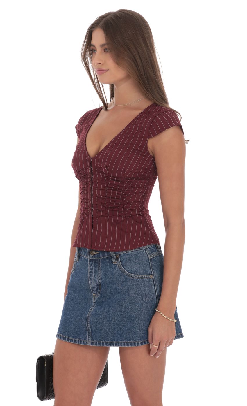 Striped Fitted Top in Maroon