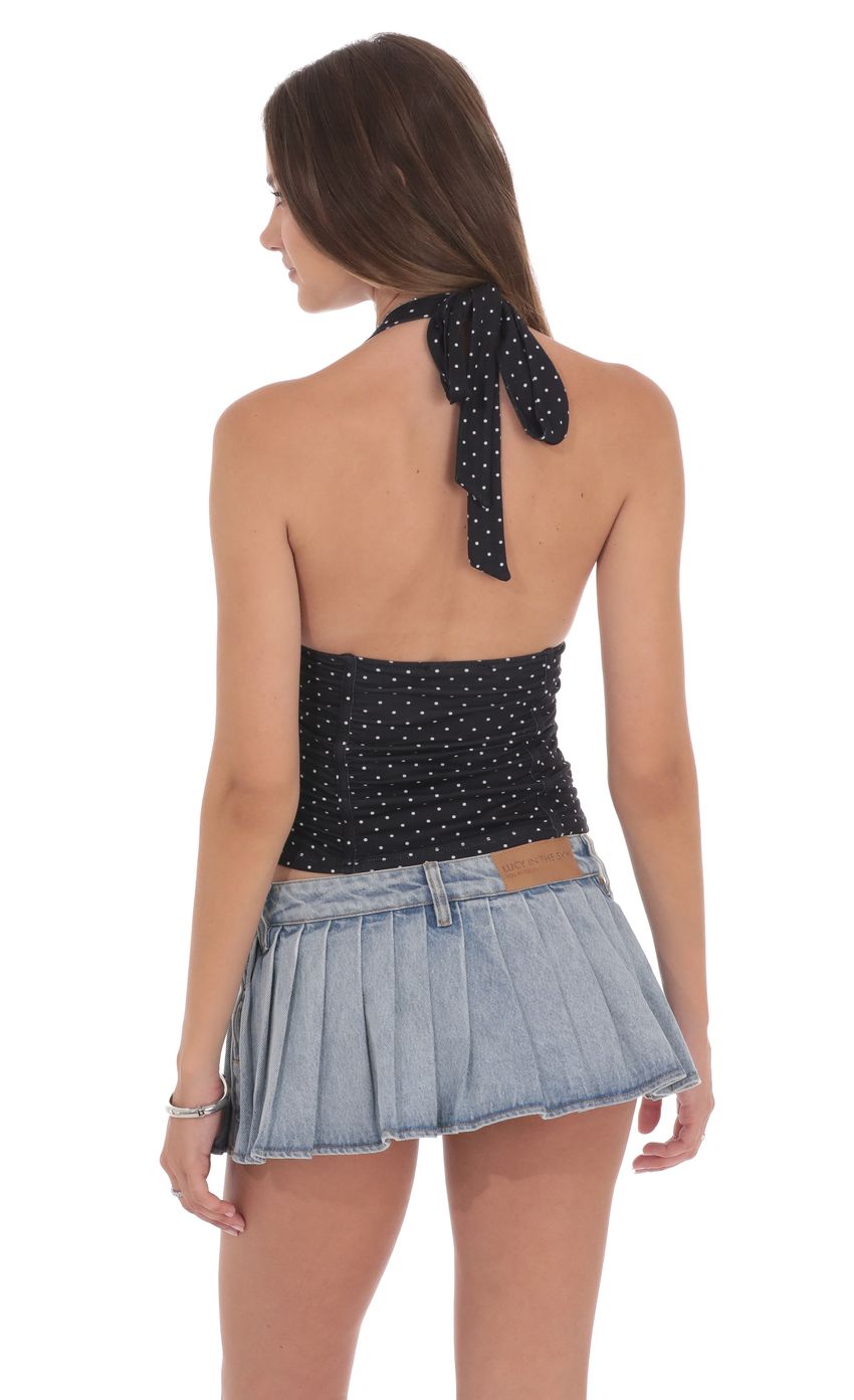 Pleated Denim Skort in Light Blue