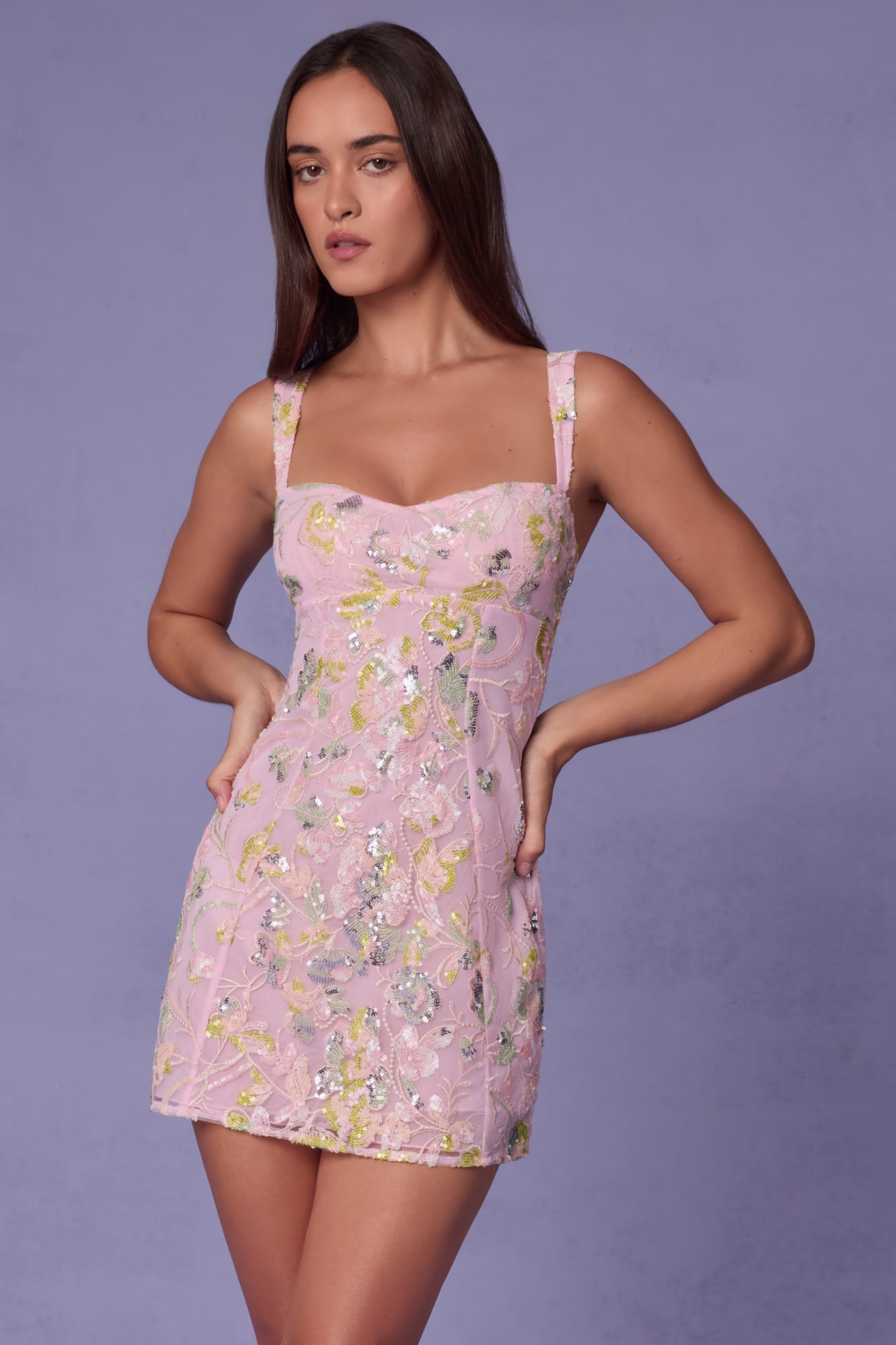 Embellished A-line Mini Dress in Soft Pink