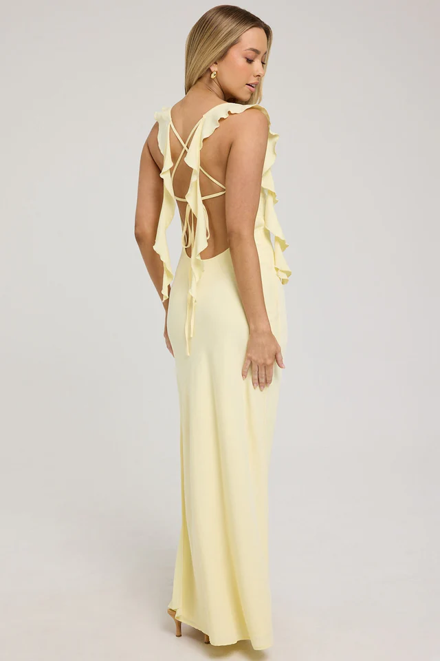 Slight Cowl Ruffle Maxi Dress Lemon