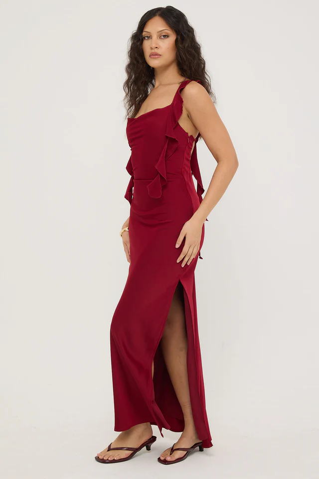 Slight Cowl Ruffle Maxi Dress Lemon