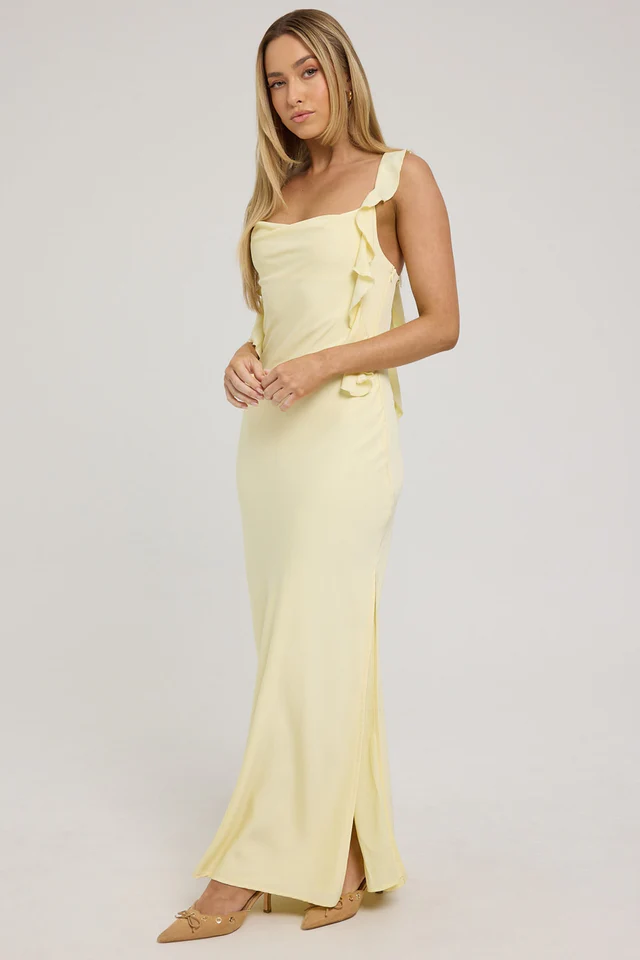 Slight Cowl Ruffle Maxi Dress Lemon