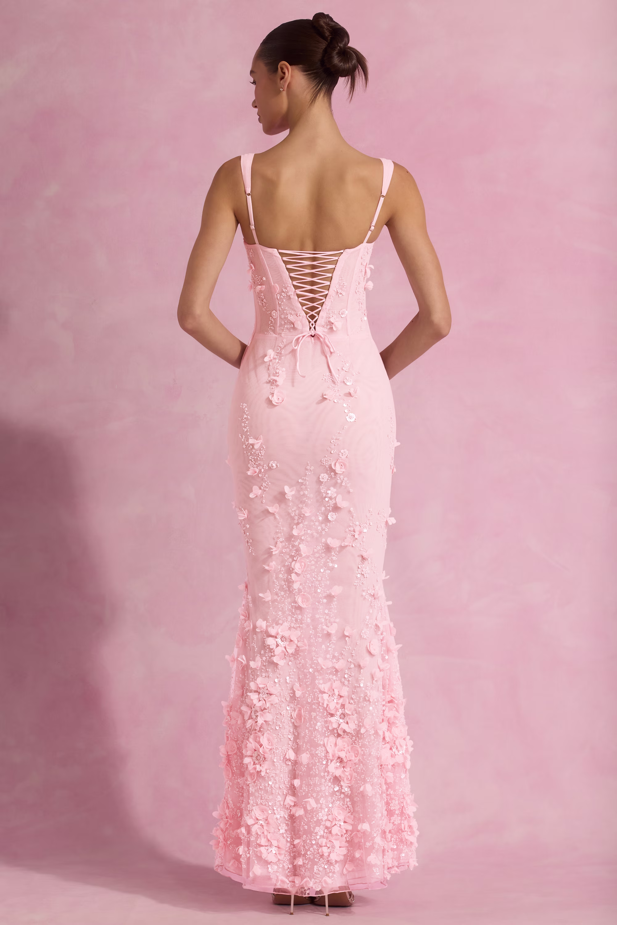 Embellished Fishtail Corset Gown in Pink