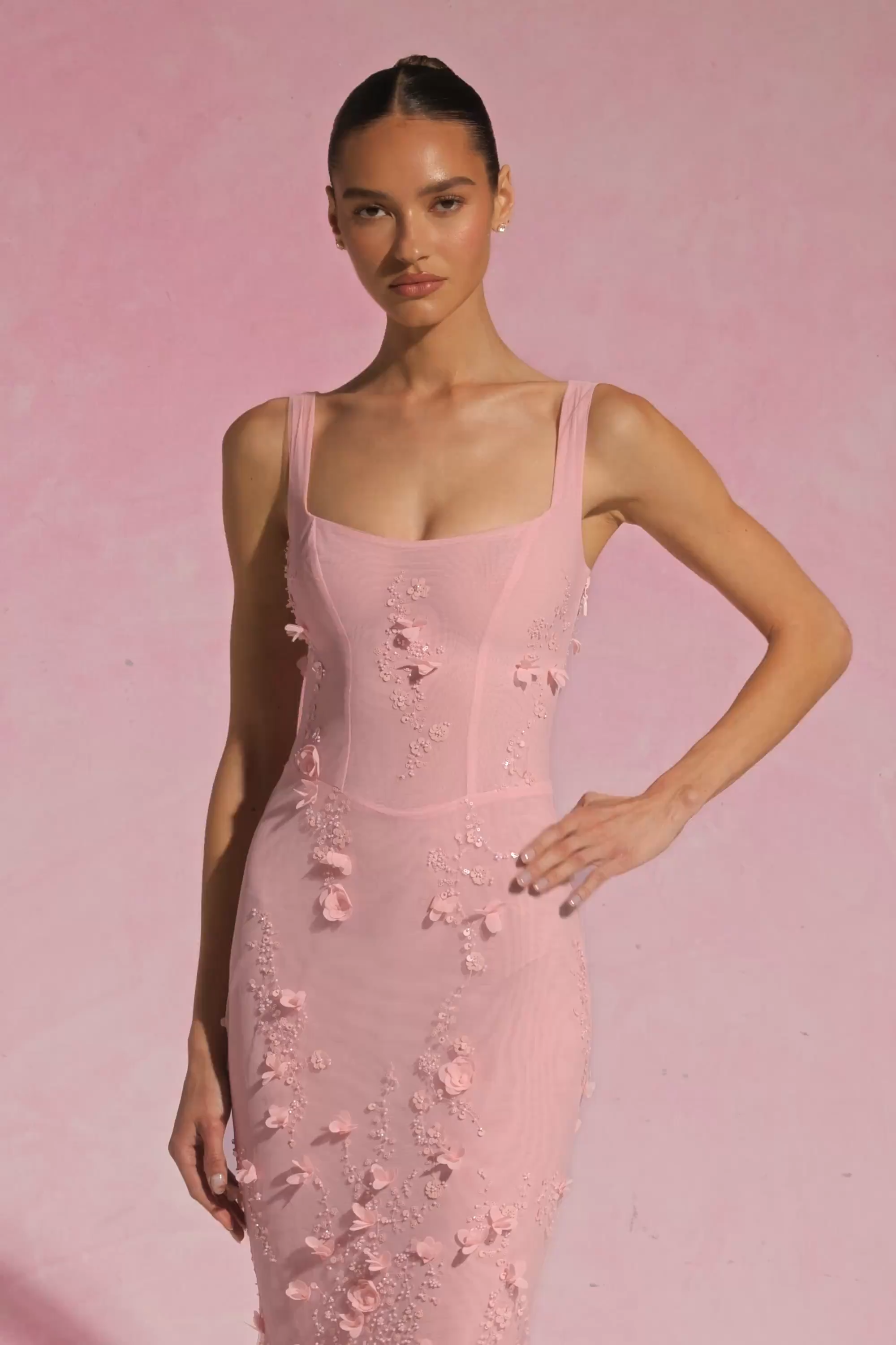 Embellished Fishtail Corset Gown in Pink