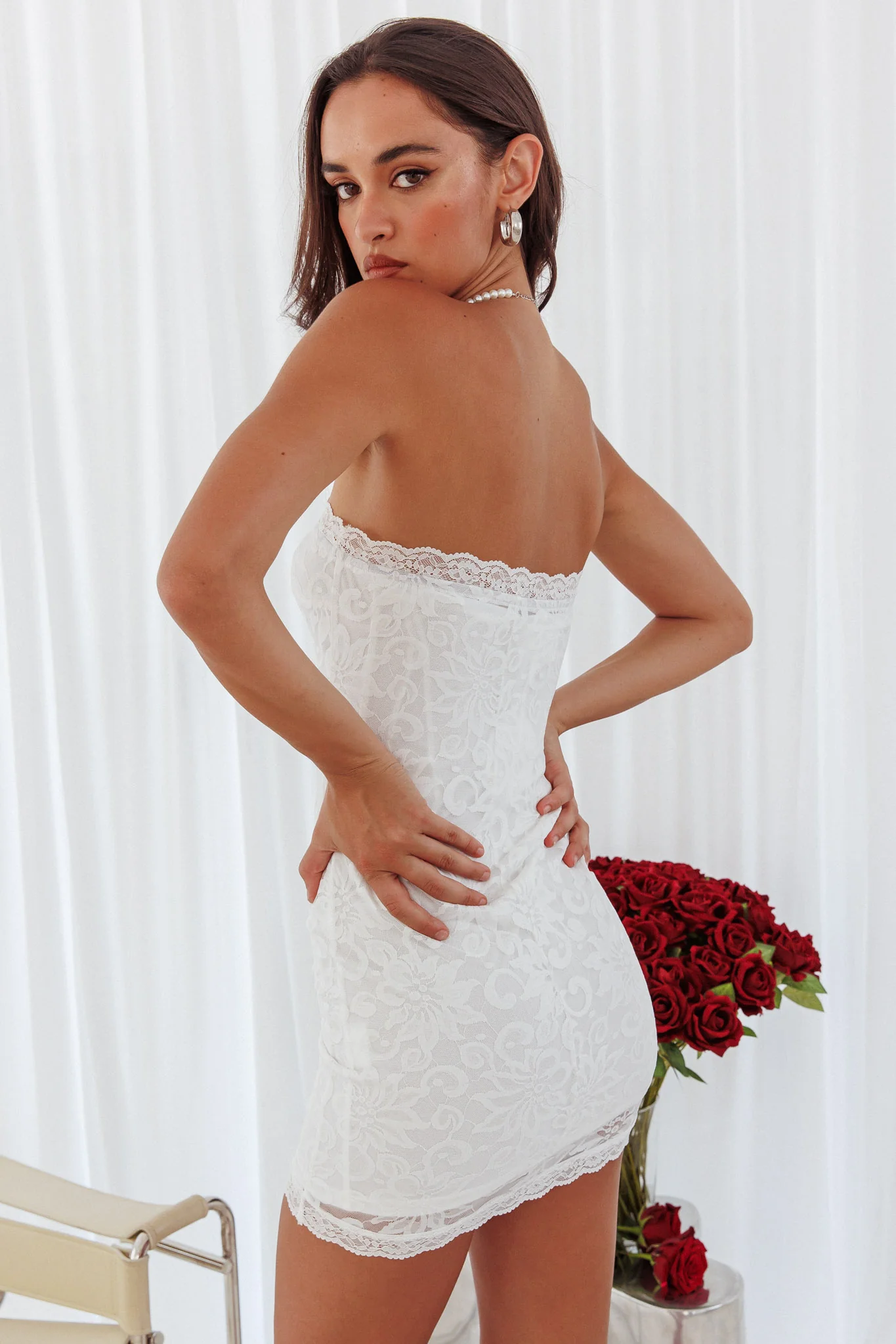 Lace Mini Dress White