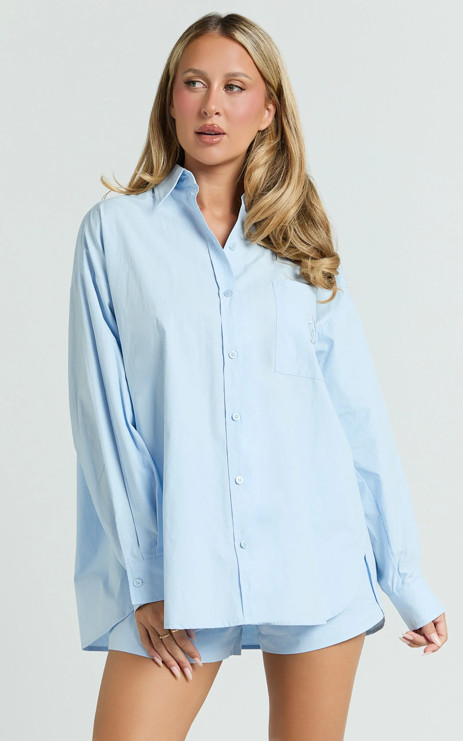 THP Collared Button Up Long Sleeve Shirt - THP Collared Button Up Long Sleeve Shirt in Blue