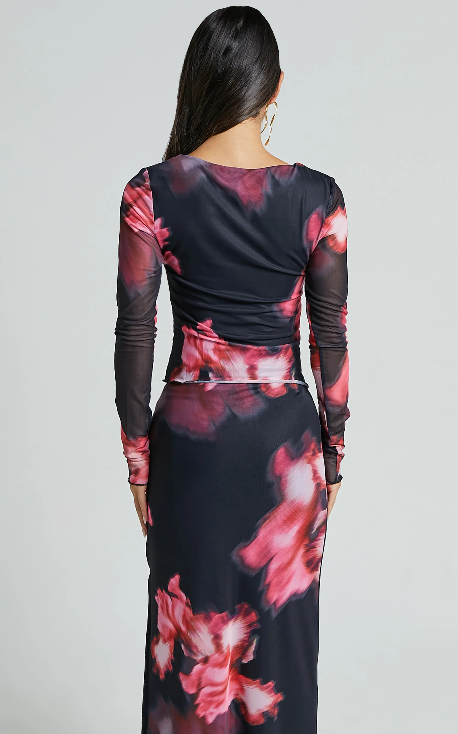 Chrishelle Top - Long Sleeve Frill Detail Mesh Top in Daze Print